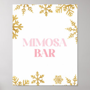 Poster Panneau de bar Mimosa Winter Onederland rose et or