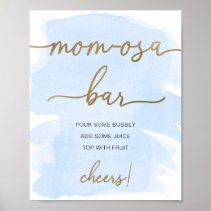 Poster Panneau de bar Mom-osa à l'aquarelle bleue et or