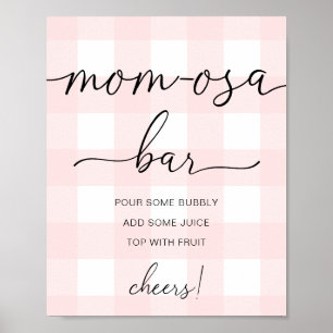 Poster Panneau de bar Mom-osa Baby Shower Gingham Rose