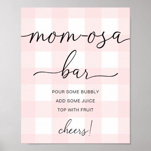 Poster Panneau de bar Mom-osa Baby Shower Gingham Rose (Devant)