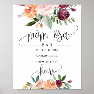 Poster Panneau de bar mom-osa floral orange bordeaux rosé