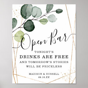 Poster Panneau de bar ouvert à cadre doré géométrique Euc