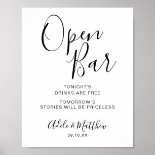 Poster Panneau de bar ouvert à script moderne simple