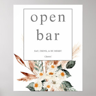 Poster Panneau de bar ouvert Bohème Cuivre Pampas & Fleur