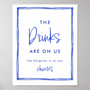 Poster Panneau de bar ouvert de mariage bleu français des
