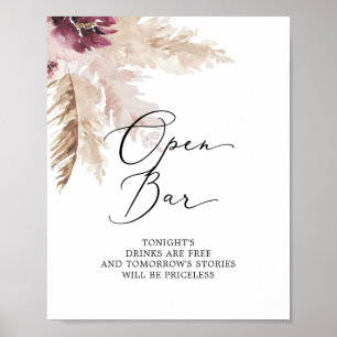 Poster Panneau de bar ouvert en herbe de Pampas Boho