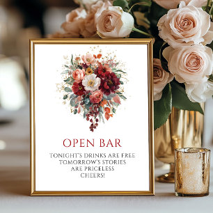 Poster Panneau de bar ouvert Fleurs de marron d'automne f
