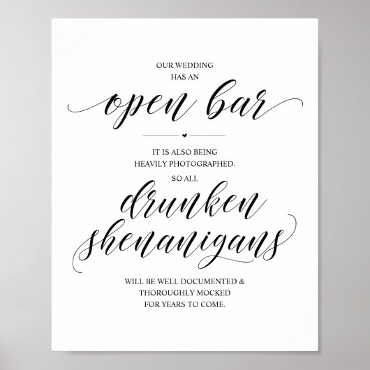 Poster Panneau de bar ouvert pour mariage avec des bêtise (Devant)