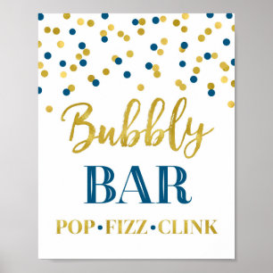 Poster Panneau de bar pétillant bleu marine or confettis