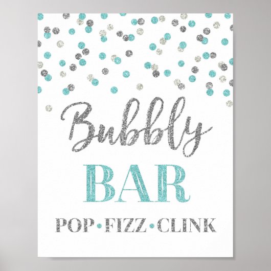 Poster Panneau de bar pétillant Confetti Bleu Argent (Devant)