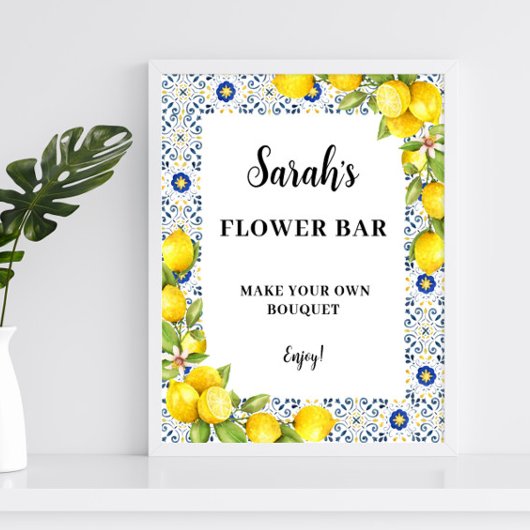Poster Panneau de barre de fleurs de citron personnalisé 