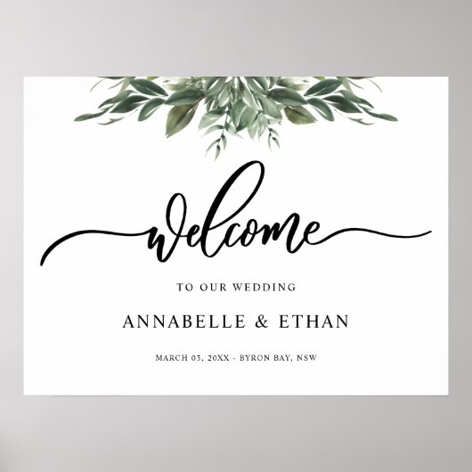 Poster Panneau de bienvenue à feuilles de feuillage (Devant)