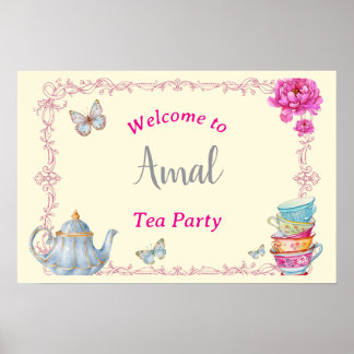 Poster Panneau de bienvenue à la fête du thé aquarelle