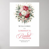 Poster Panneau de bienvenue à la verdure florale bordeaux (Devant)