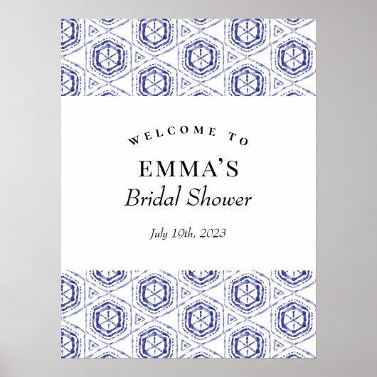 Poster Panneau de bienvenue à l'aquarelle batik bleu (Devant)