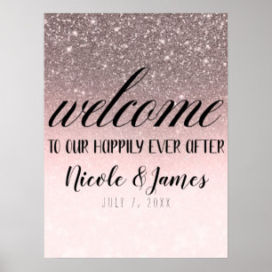Poster Panneau de bienvenue à notre mariage paillettes ar