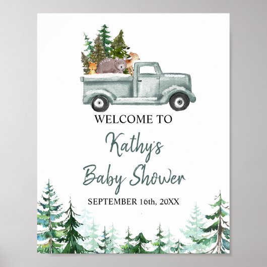 Poster Panneau de bienvenue Animaux de la forêt Pins (Devant)