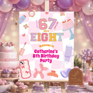 Poster Panneau de bienvenue anniversaire 8 ans vague rose