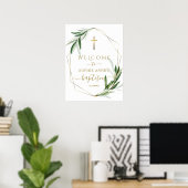 Poster Panneau de bienvenue au baptême feuilles d'olive c (Bureau à domicile)