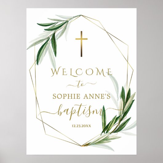 Poster Panneau de bienvenue au baptême feuilles d'olive c (Devant)
