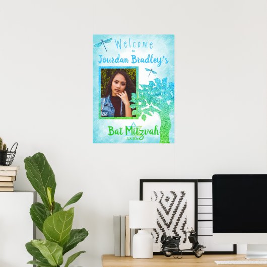 Poster Panneau de bienvenue au parti Turquoise & Vert (Bureau à domicile)