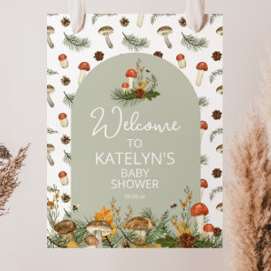 Poster Panneau de bienvenue aux champignons et fleurs sau