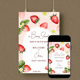 Poster Panneau de bienvenue aux fraises baby showers sucr
