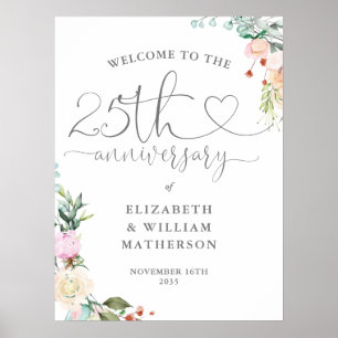 Poster Panneau de bienvenue avec cœur et fleurs pour le 2