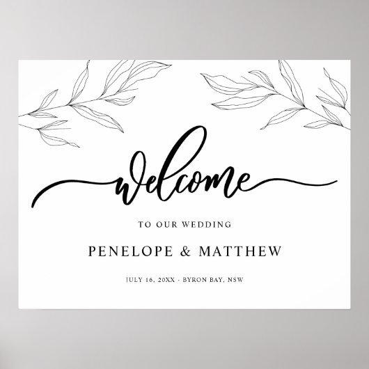 Poster Panneau de bienvenue avec feuillage en ligne art (Devant)