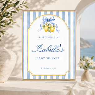Poster Panneau de bienvenue Baby Shower Amalfi Blue rayé