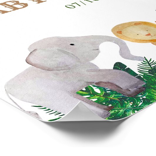 Poster Panneau de bienvenue Baby Shower Animaux de Safari (Coin)