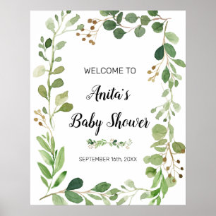 Poster Panneau de bienvenue Baby Shower aquarelle de verd