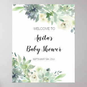 Poster Panneau de bienvenue Baby Shower avec cactus moder