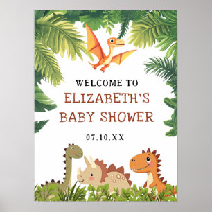 Poster Panneau de bienvenue Baby Shower avec un joli dino