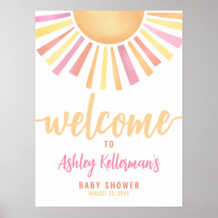 Poster Panneau de Bienvenue Baby Shower Bébé Soleil Rose