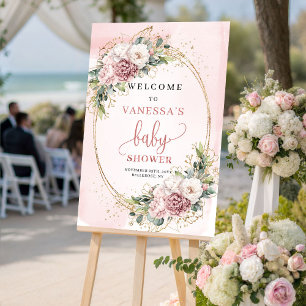 Poster Panneau de bienvenue Baby Shower Boho Dusty Pink F