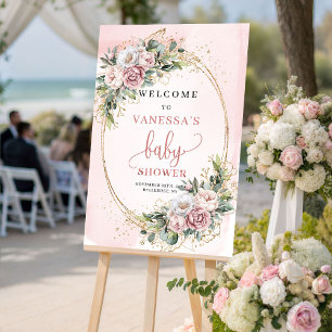 Poster Panneau de bienvenue Baby Shower Boho Rose Gold Fl