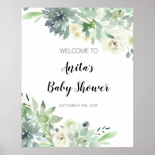 Poster Panneau de bienvenue Baby Shower Cactus Moderne et (Devant)