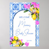 Poster Panneau de bienvenue baby shower Carrelage bleu Ci (Devant)