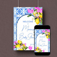 Panneau de bienvenue baby shower Carrelage bleu Ci
