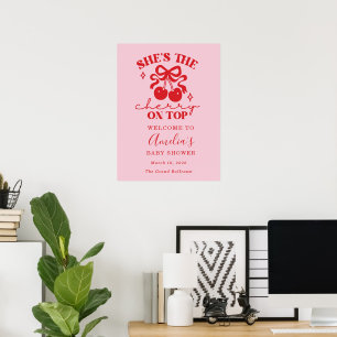 Poster Panneau de bienvenue Baby Shower Cerise Rose