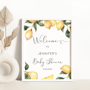Poster Panneau de bienvenue baby shower citrons d'aquarel