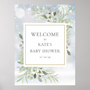 Poster Panneau de bienvenue Baby Shower de verdure enneig