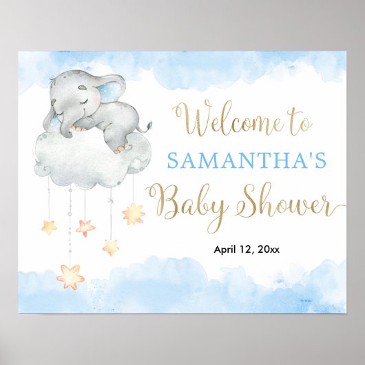 Poster Panneau de bienvenue baby shower d'éléphant de gar (Devant)
