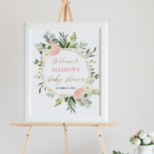 Poster Panneau de bienvenue baby shower en or rose