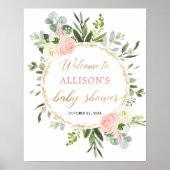 Poster Panneau de bienvenue baby shower en or rose (Devant)