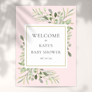 Poster Panneau de bienvenue Baby Shower Fille Rose Végéta