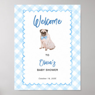 Poster Panneau de bienvenue Baby Shower Gingham Bleu Chie