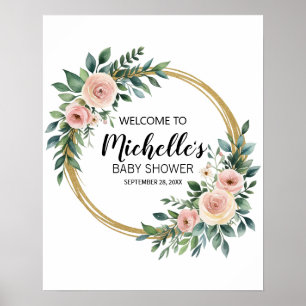Poster Panneau de bienvenue baby shower Gold Green modern