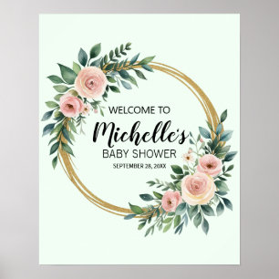Poster Panneau de bienvenue baby shower Gold Green modern